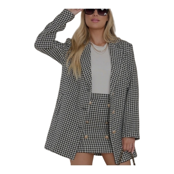 Aura No Bad Angles Oversized Houndstooth Wool Blend Gold‎ Button Blazer Size M - Picture 13 of 13